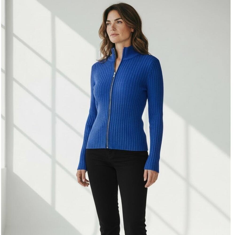 Wolford Concordia Ribbed Knit Zip Cardigan Blue XS - Picture 7 of 16